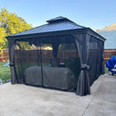 PURPLE LEAF Terrassen-Pavillon für den Garten, graues Hardtop-Dach aus verzinktem Stahl, Vordach mit Lichterkette - transparent