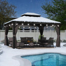 PURPLE LEAF Terrassen-Pavillon in Grau wetterfest mit Hardtop-Dach aus verzinktem Stahl, milchweiße Lichterkette