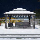 PURPLE LEAF Grauer Hardtop Pavillon mit robustem Doppeldach aus verzinktem Stahl und milchweißen Lichterketten