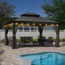 PURPLE LEAF Terrassen-Pavillon für den Garten, graues Hardtop-Dach aus verzinktem Stahl, Vordach mit Lichterkette - transparent