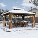 PURPLE LEAF Outdoor-Hardtop-Pavillon für den Garten, bronzefarbenes Doppel-Dach, Aluminiumrahmen, mit Lichterkette - klar