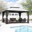 PURPLE LEAF Grau Alu Pavillon Wasserdicht Stabil Winterfest Wetterfest Gartenpavillon mit 4 Doppel Seitenteile Hardtop Pavillon mit Stahldach