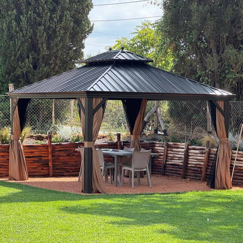 PURPLE LEAF Alu Pavillon Wasserdicht Stabil Winterfest Gartenpavillon mit Moskitonetz Hardtop Pavillon mit Stahldach, Bronze