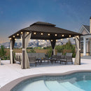 Purple Leaf Bronzer Hardtop-Gartenpavillon mit, verzinktem Stahl-Doppeldach, Netz und Vorhängen, klaren Lichterketten