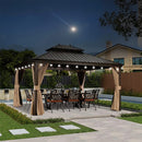 PURPLE LEAF Hardtop Pavillon für den Garten, bronzefarbenes Doppel-Dach, Aluminiumrahmen, mit milchweißer Lichterkette