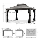 PURPLE LEAF Terrassenpavillon für den Garten | Hardtop mit verzinktem Stahlrahmen und Lichterkette  - transparent | Arktis Grau