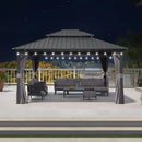 PURPLE LEAF Grauer Hardtop Pavillon mit robustem Doppeldach aus verzinktem Stahl und milchweißen Lichterketten