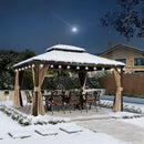 PURPLE LEAF Hardtop Pavillon für den Garten, bronzefarbenes Doppel-Dach, Aluminiumrahmen, mit milchweißer Lichterkette