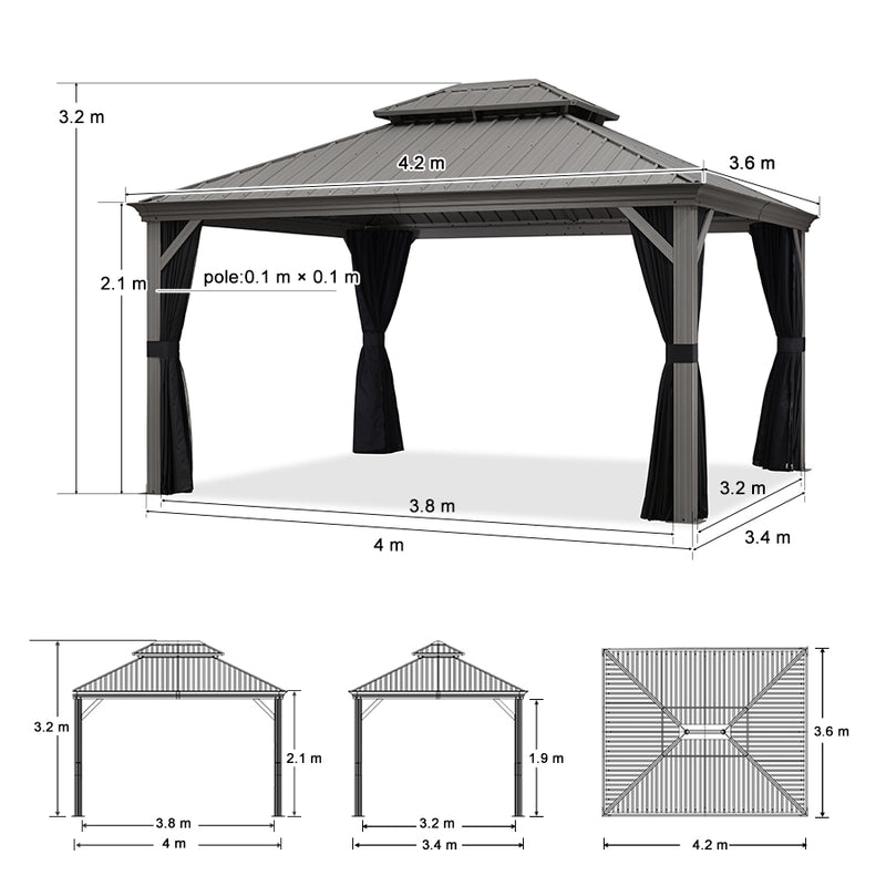 PURPLE LEAF Patio-Pavillon für den Garten | Hardtop aus verzinktem Stahl mit verbesserten Vorhängen | Hellgrau