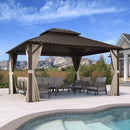 Purple Leaf Bronzer Hardtop-Gartenpavillon für Terrasse mit verzinktem Stahl-Doppeldach, Netz und Vorhängen