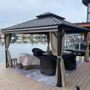 Purple Leaf Bronzer Hardtop-Gartenpavillon für Terrasse mit verzinktem Stahl-Doppeldach, Netz und Vorhängen
