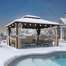 Purple Leaf Bronzer Hardtop-Gartenpavillon mit, verzinktem Stahl-Doppeldach, Netz und Vorhängen, klaren Lichterketten