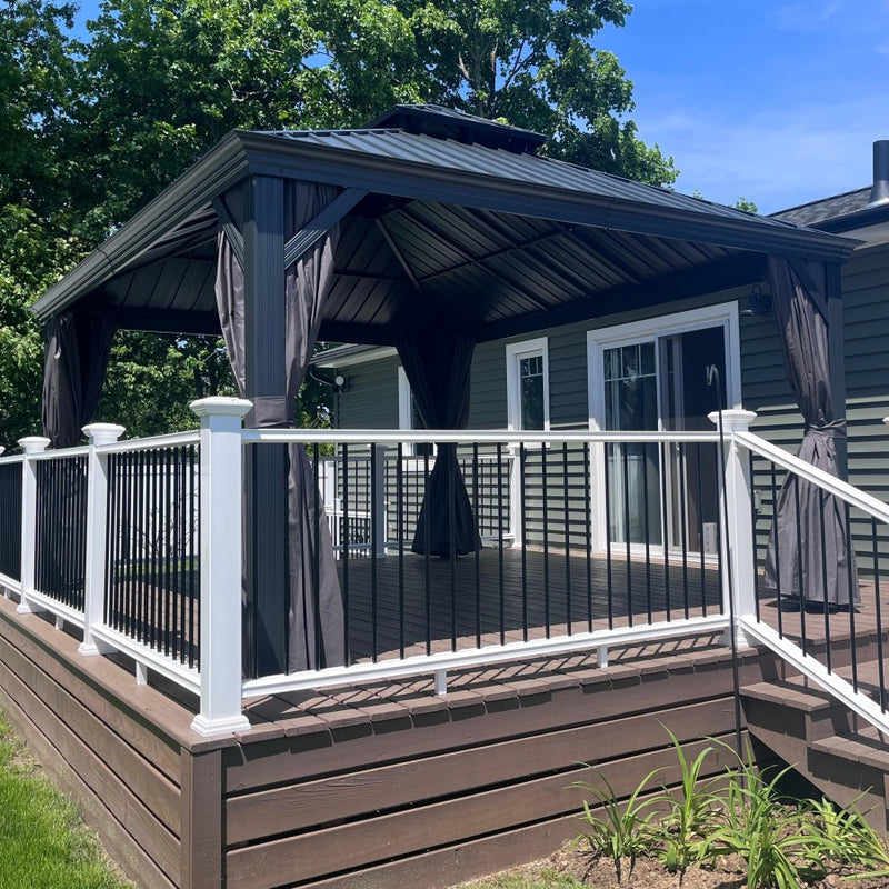 PURPLE LEAF Grau Alu Pavillon Wasserdicht Stabil Winterfest Wetterfest Gartenpavillon mit 4 Doppel Seitenteile Hardtop Pavillon mit Stahldach