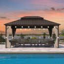 Purple Leaf Bronzer Hardtop-Gartenpavillon mit, verzinktem Stahl-Doppeldach, Netz und Vorhängen, klaren Lichterketten