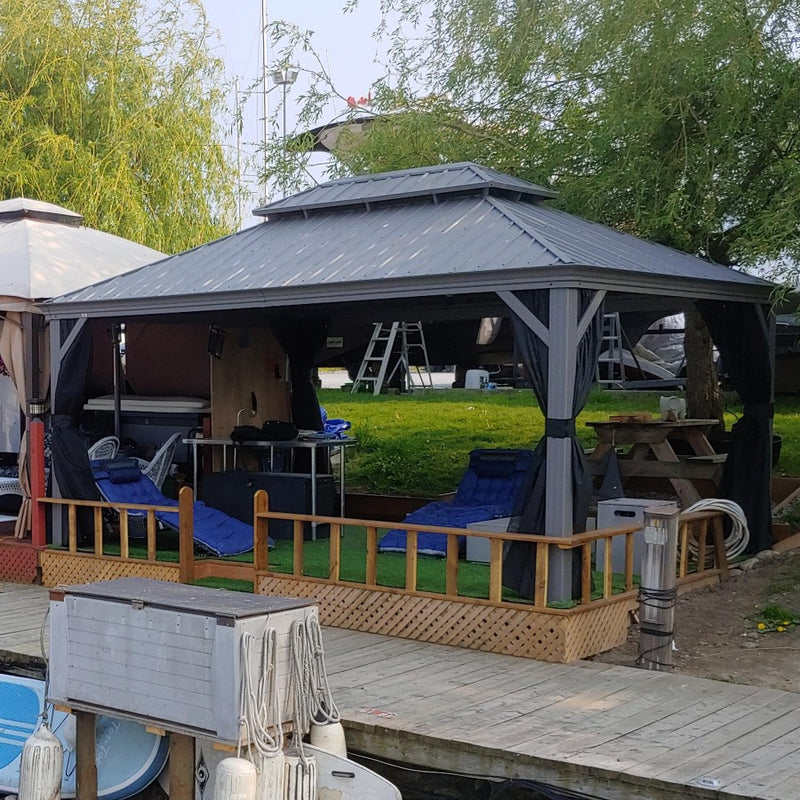 PURPLE LEAF Patio-Pavillon für den Garten Hardtop aus verzinktem Stahl mit verbesserten Vorhängen Arktis Grau