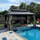 Purple Leaf Bronzer Hardtop-Gartenpavillon für Terrasse mit verzinktem Stahl-Doppeldach, Netz und Vorhängen