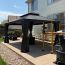 PURPLE LEAF Terrassen-Pavillon in Grau wetterfest mit Hardtop-Dach aus verzinktem Stahl, milchweiße Lichterkette