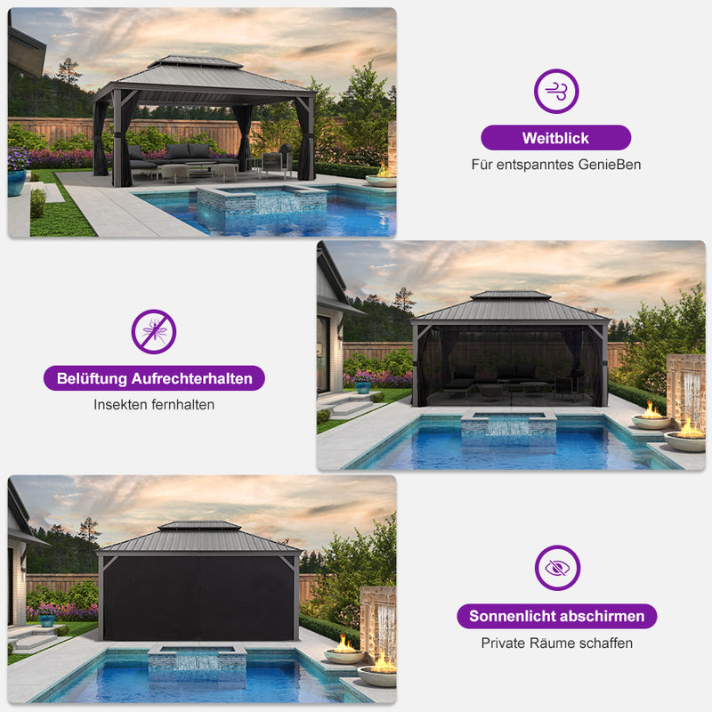 PURPLE LEAF Patio-Pavillon für den Garten Hardtop aus verzinktem Stahl mit verbesserten Vorhängen Arktis Grau