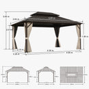 Purple Leaf Bronzer Hardtop-Gartenpavillon für Terrasse mit verzinktem Stahl-Doppeldach, Netz und Vorhängen