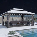 PURPLE LEAF Grauer Hardtop Pavillon mit robustem Doppeldach aus verzinktem Stahl und milchweißen Lichterketten