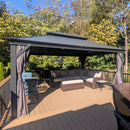 PURPLE LEAF Terrassen-Pavillon für den Garten, graues Hardtop-Dach aus verzinktem Stahl, Vordach mit Lichterkette - transparent