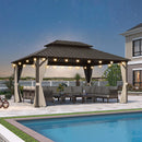 Purple Leaf Bronzer Hardtop-Gartenpavillon mit, verzinktem Stahl-Doppeldach, Netz und Vorhängen, klaren Lichterketten