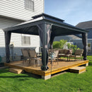 PURPLE LEAF Grau Alu Pavillon Wasserdicht Stabil Winterfest Wetterfest Gartenpavillon mit 4 Doppel Seitenteile Hardtop Pavillon mit Stahldach