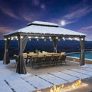 PURPLE LEAF Terrassen-Pavillon in Grau wetterfest mit Hardtop-Dach aus verzinktem Stahl, milchweiße Lichterkette