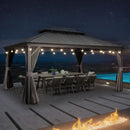 PURPLE LEAF Terrassen-Pavillon in Grau wetterfest mit Hardtop-Dach aus verzinktem Stahl, milchweiße Lichterkette