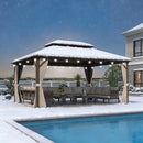 Purple Leaf Bronzer Hardtop-Gartenpavillon mit, verzinktem Stahl-Doppeldach, Netz und Vorhängen, milchweißen Lichterketten