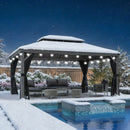 PURPLE LEAF Outdoor Hardtop Pavillon in Hellgrau mit Aluminiumrahmen und Doppel-Dach, mit milchweißer Lichterkette