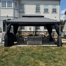 PURPLE LEAF Patio-Pavillon für den Garten Hardtop aus verzinktem Stahl mit verbesserten Vorhängen Arktis Grau