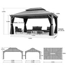 PURPLE LEAF Patio-Pavillon für den Garten Hardtop aus verzinktem Stahl mit verbesserten Vorhängen Arktis Grau