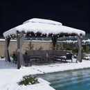 PURPLE LEAF Grauer Hardtop-Pavillon mit robustem Doppel-Dach aus verzinktem Stahl und Lichterkette - transparent