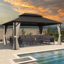 Purple Leaf Bronzer Hardtop-Gartenpavillon für Terrasse mit verzinktem Stahl-Doppeldach, Netz und Vorhängen