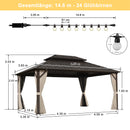 Purple Leaf Bronzer Hardtop-Gartenpavillon mit, verzinktem Stahl-Doppeldach, Netz und Vorhängen, klaren Lichterketten