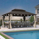 Purple Leaf Bronzer Hardtop-Gartenpavillon mit, verzinktem Stahl-Doppeldach, Netz und Vorhängen, milchweißen Lichterketten