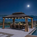 PURPLE LEAF Outdoor-Hardtop-Pavillon für den Garten, bronzefarbenes Doppel-Dach, Aluminiumrahmen, mit Lichterkette - klar