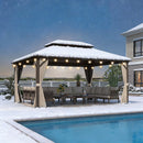 Purple Leaf Bronzer Hardtop-Gartenpavillon mit, verzinktem Stahl-Doppeldach, Netz und Vorhängen, klaren Lichterketten