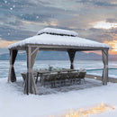 PURPLE LEAF Grau Alu Pavillon Wasserdicht Stabil Winterfest Wetterfest Gartenpavillon mit 4 Doppel Seitenteile Hardtop Pavillon mit Stahldach