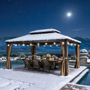 PURPLE LEAF Hardtop Pavillon für den Garten, bronzefarbenes Doppel-Dach, Aluminiumrahmen, mit milchweißer Lichterkette