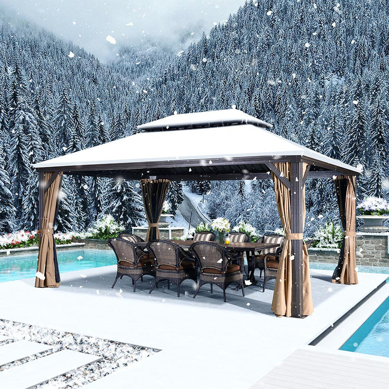 PURPLE LEAF Alu Pavillon Wasserdicht Stabil Winterfest Gartenpavillon mit Moskitonetz Hardtop Pavillon mit Stahldach, Bronze