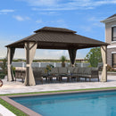 Purple Leaf Bronzer Hardtop-Gartenpavillon für Terrasse mit verzinktem Stahl-Doppeldach, Netz und Vorhängen