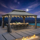 PURPLE LEAF Terrassen-Pavillon für den Garten, graues Hardtop-Dach aus verzinktem Stahl, Vordach mit Lichterkette - transparent