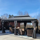 PURPLE LEAF Grau Alu Pavillon Wasserdicht Stabil Winterfest Wetterfest Gartenpavillon mit 4 Doppel Seitenteile Hardtop Pavillon mit Stahldach