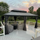 PURPLE LEAF Grau Alu Pavillon Wasserdicht Stabil Winterfest Wetterfest Gartenpavillon mit 4 Doppel Seitenteile Hardtop Pavillon mit Stahldach