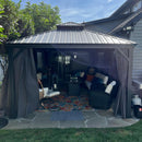 PURPLE LEAF Grau Alu Pavillon Wasserdicht Stabil Winterfest Wetterfest Gartenpavillon mit 4 Doppel Seitenteile Hardtop Pavillon mit Stahldach