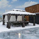 PURPLE LEAF Terrassen-Pavillon für den Garten, graues Hardtop-Dach aus verzinktem Stahl, Vordach mit Lichterkette - transparent