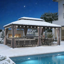 PURPLE LEAF Grauer Hardtop Pavillon mit robustem Doppeldach aus verzinktem Stahl und milchweißen Lichterketten