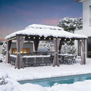 PURPLE LEAF Grauer Hardtop-Pavillon mit robustem Doppel-Dach aus verzinktem Stahl und Lichterkette - transparent